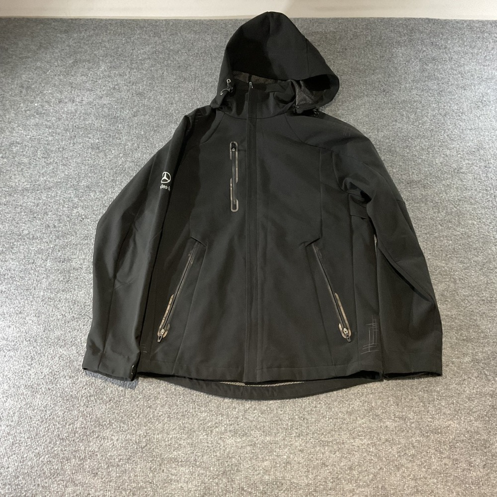 Mercedes Benz Black Softshell Hooded Jacket Embroidered Logo Full Zip Mens S
